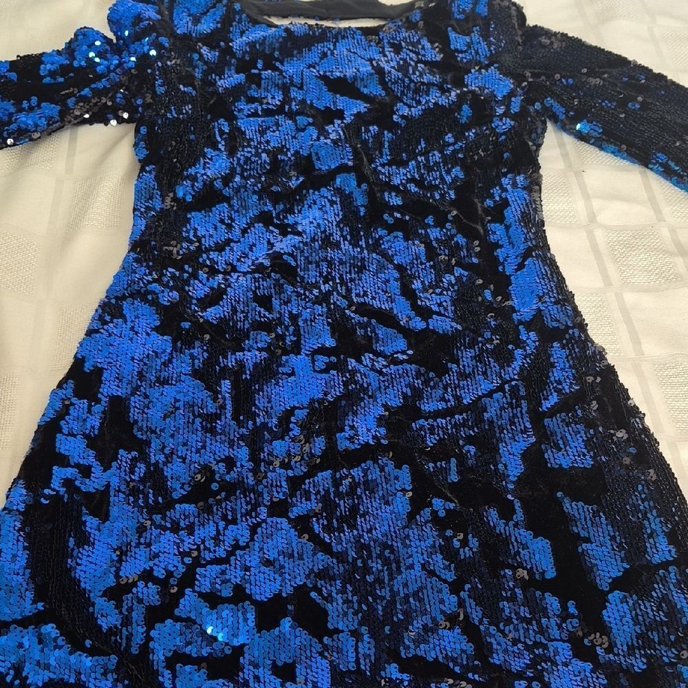 Zara Black and Blue Sequin Mini Dress - Picture 14 of 16